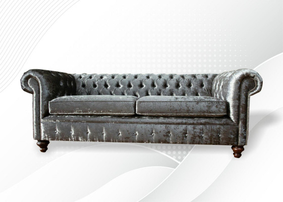 Driepersoonsbank 3-zitsbank Chesterfield gestoffeerde zitcombinatie fluweel grijze fluweel