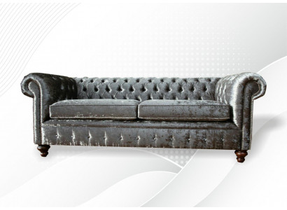 Driepersoonsbank 3-zitsbank Chesterfield gestoffeerde zitcombinatie fluweel grijze fluweel