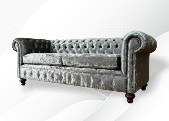 Driepersoonsbank 3-zitsbank Chesterfield gestoffeerde zitcombinatie fluweel grijze fluweel
