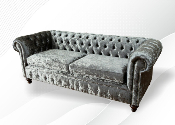Driepersoonsbank 3-zitsbank Chesterfield gestoffeerde zitcombinatie fluweel grijze fluweel
