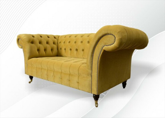Chesterfield Design Luxury Sofa Couch Set Upholstered in Fabric Yellow New