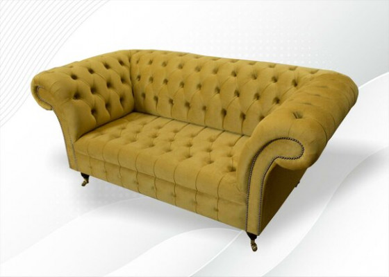 Chesterfield Design Luxury Sofa Couch Set Upholstered in Fabric Yellow New