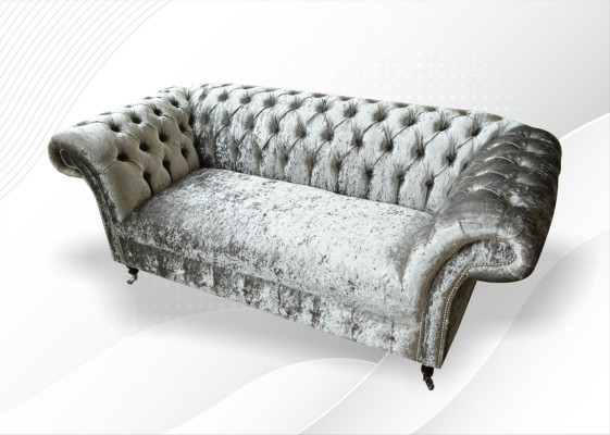 Bankstel 2-zits Chesterfield Bank Bekleding Fluweel Stof Tweezits Fluweel Grijs Zilver