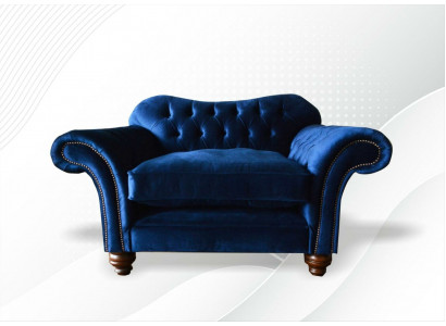 Ohrensessel Stoel TV Design Gestoffeerde Bank Bank Chesterfield Textiel Blauw