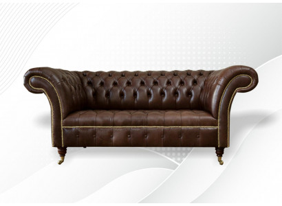 Chesterfield fluwelen designbank 2-zits bank textiel leder bruin nieuw