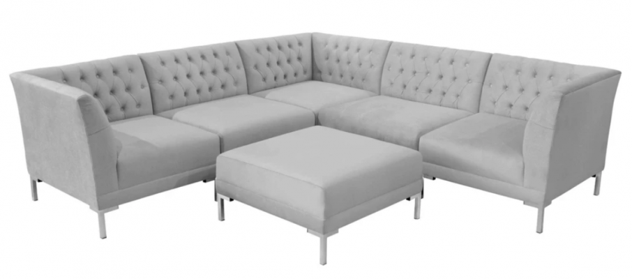 Hoekbank Hocker Grijs Groot Textiel Stof Chesterfield Banken Meubels Voetenbank Banken