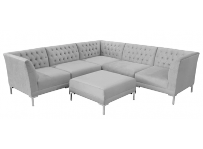 Hoekbank Hocker Grijs Groot Textiel Stof Chesterfield Banken Meubels Voetenbank Banken