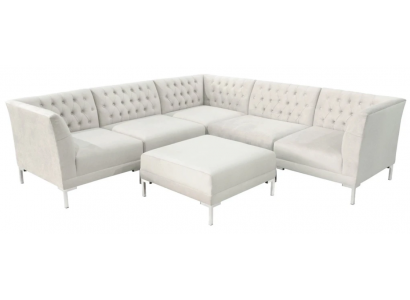Hoekbank Poef Roomwit Groot Textiel Chesterfield Bankstel Luxe Meubels 2-delig.