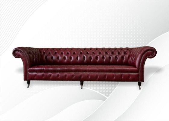 Rode Grote Sofa Bank Chesterfield 265cm XXL Gestoffeerde Banken 4 zits Leer Stof Nieuw