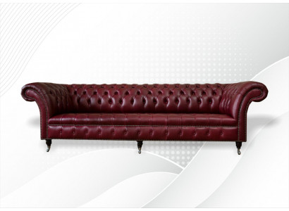 Rode Grote Sofa Bank Chesterfield 265cm XXL Gestoffeerde Banken 4 zits Leer Stof Nieuw