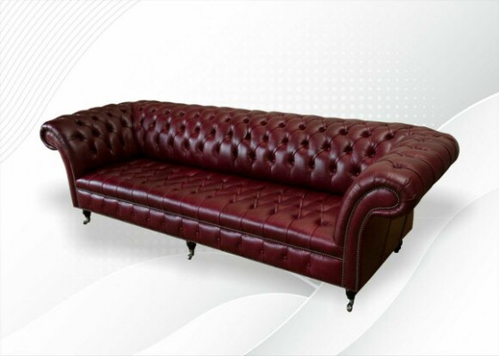 Rode Grote Sofa Bank Chesterfield 265cm XXL Gestoffeerde Banken 4 zits Leer Stof Nieuw