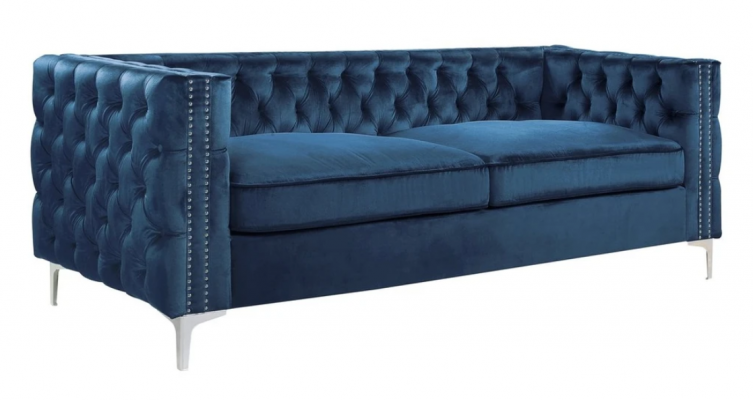 Blauw woonkamer fluwelen bank bank kussen banken driezits luxe meubels stof