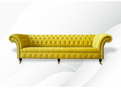 Gele bank 4-zits bank Chesterfield gestoffeerd zitstel leer textiel geel