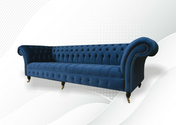 Ontwerp Sofa 4-zitsbank Stoffen Bekleding Blauw Klassieke Bankstellen Chesterfield Nieuw