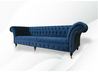Ontwerp Sofa 4-zitsbank Stoffen Bekleding Blauw Klassieke Bankstellen Chesterfield Nieuw