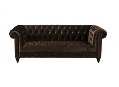 Bruine fluwelen bank Luxe gestoffeerde Chesterfield meubelbank met knopen Driezitsbank