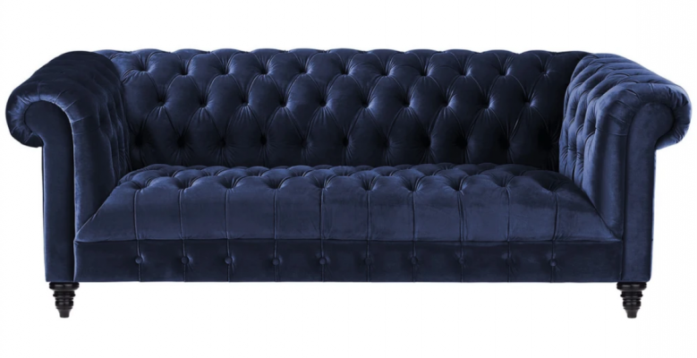 Navy Blue Driepersoons stoffen Chesterfield design bankstel 220cm nieuw
