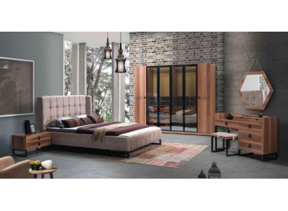 Slaapkamer set 5-delig luxe bed 2x nachtkastje commode kledingkast hout nieuw