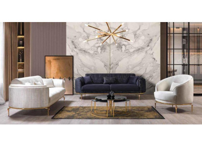 Luxe salonsamenstelling set bankstel 3+3+1 zitplaatsen houten banken fauteuils sofa