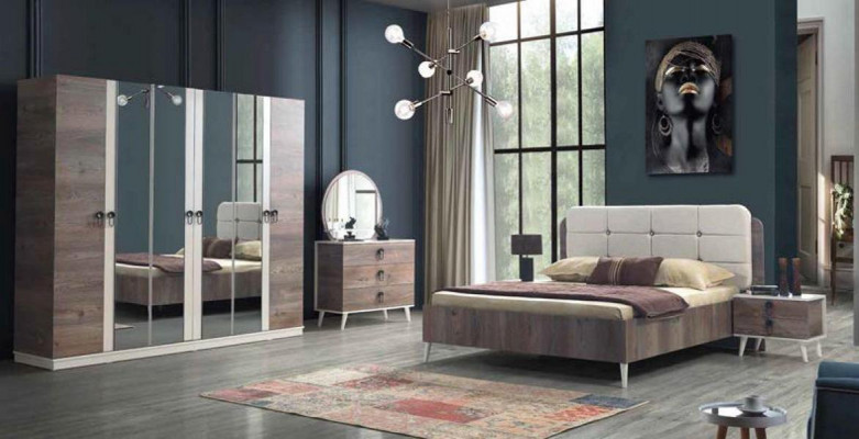 Volledige slaapkamer Bed Bank Kaptafel Kledingkast Nachtkastje 5 delen.