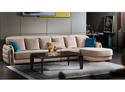 Hoekbank van beige leer Luxe woonlandschap Bank Hoekbankbank Bank Meubels Ontwerp