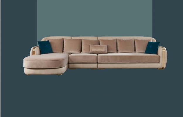 Hoekbank van beige leer Luxe woonlandschap Bank Hoekbankbank Bank Meubels Ontwerp
