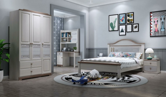 Slaapkamer Jeugd Kinderkamer Set Modern Kast Nachtkastje Tafel Nieuw 5-delig.