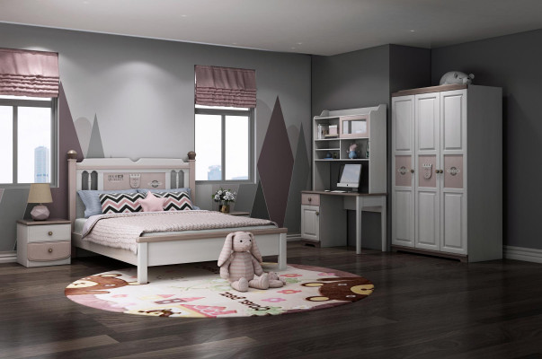 Compleet jeugdkamer kinderkamerset bed kledingkast ladekast wit 5-delig nieuw