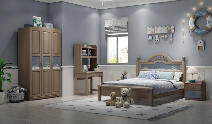 Jeugd kinderkamer set slaapkamer modern kast bed nachtkastje tafel 5-delig.