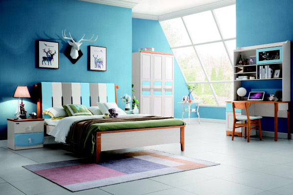 Echt houten bed bureau kast Nieuwe 5-delige complete set houten slaapkamer