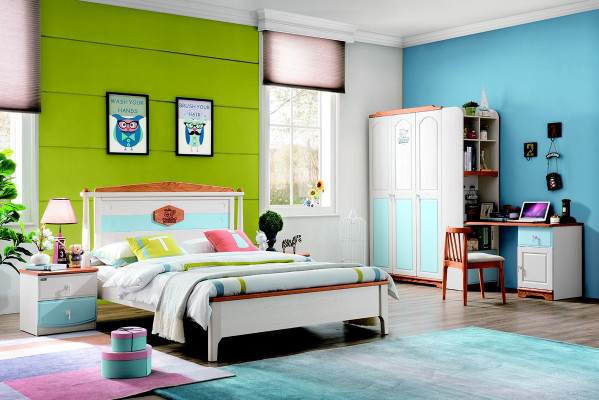 Compleet jeugdkamer kinderkamerset bed kledingkast ladekast 5-delig massief hout