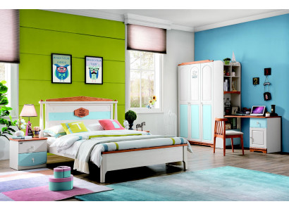 Compleet jeugdkamer kinderkamerset bed kledingkast ladekast 5-delig massief hout