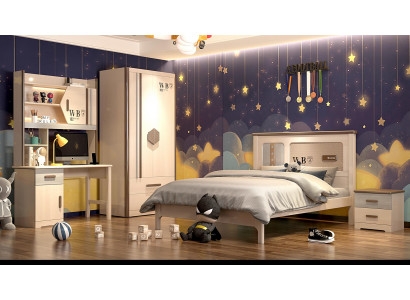 Kinderkamer jeugdkamer set bed kledingkast nachtkastje bureau 4-delige.