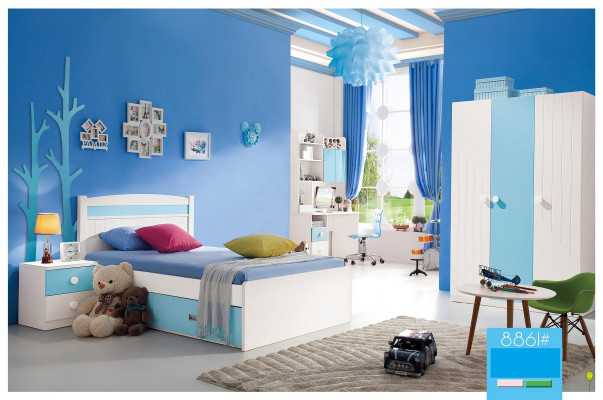 Kinder Compleet Set Jeugdkamer Bed Commode Kast Tafel Bureau 4-delige Meubel