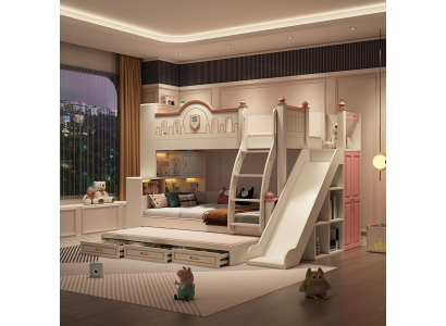Stapelbed kinderbed Kids Design Modern Bed Kinderkamer Bedden Roze Glijbaan