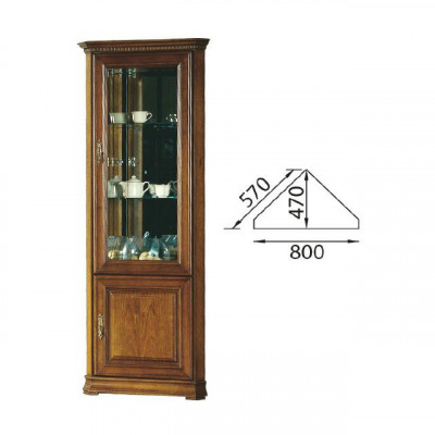 Klassieke vitrinekast hoekkast massief houten verzamelvitrine