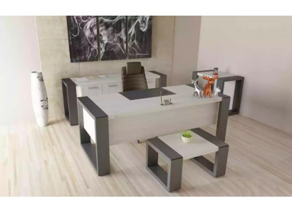 Grijze kantoorinrichting bureau archiefkast dressoir salontafel 3-delige set