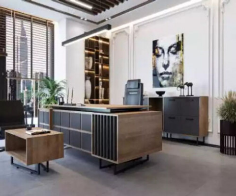 Modern design meubelset voor een directiekantoor bestaande uit 3 elementen.