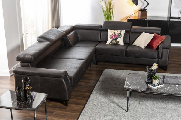 Sofa hoekbank L-vorm bank fauteuil meubels slaapfunctie zwart nieuw