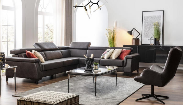 Sofa hoekbank L-vorm bank fauteuil meubels slaapfunctie zwart nieuw