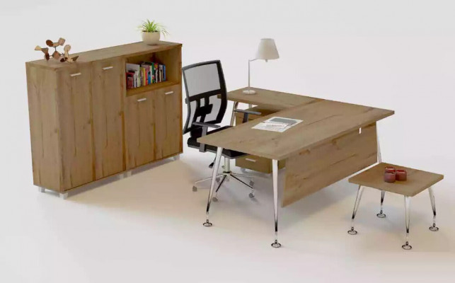 Houten kantoorset hoekbureau dressoir 2x archiefkast salontafel 4-delige set