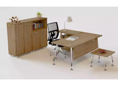 Houten kantoorset hoekbureau dressoir 2x archiefkast salontafel 4-delige set