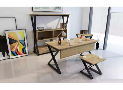 Bruin meubelset - bureau boekenplank salontafels console tafel 4 delig.