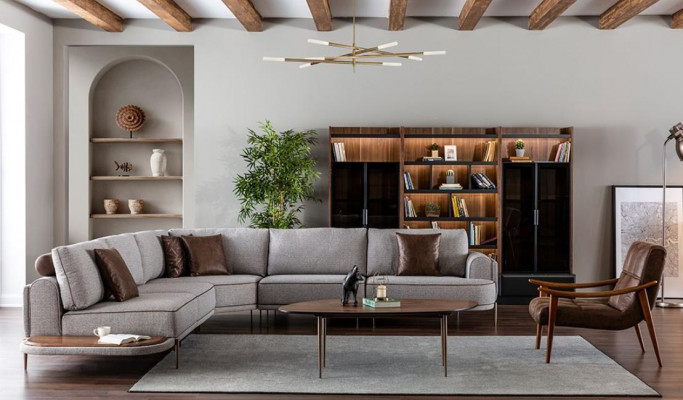 Hoekbank stoffen bank L-vorm bank stoffen banken Grijs Modern Tafel Woonlandschap