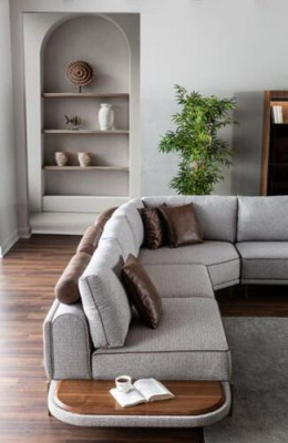 Hoekbank stoffen bank L-vorm bank stoffen banken Grijs Modern Tafel Woonlandschap