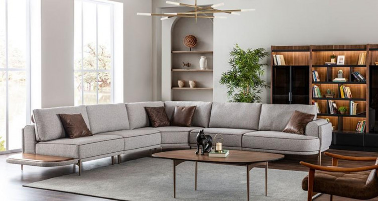 Hoekbank stoffen bank L-vorm bank stoffen banken Grijs Modern Tafel Woonlandschap