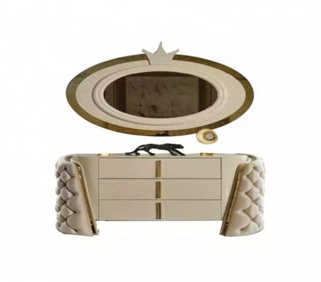 Slaapkamer Set Chesterfield Meubel Ontwerp Bed Kledingkast Spiegel 7-delig.