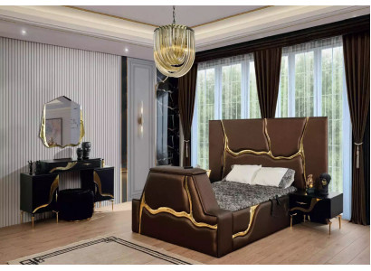 Luxe slaapkamerset bed nachtkastje goud kaptafel nachtkastjes 5-delig