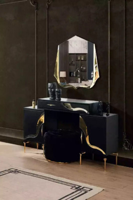 Luxe slaapkamerset bed nachtkastje goud kaptafel nachtkastjes 5-delig