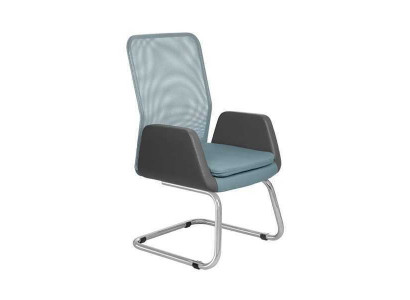 Moderne bureaustoel met stijlvolle gestoffeerde textiel in blauw. Nieuwe stoel.